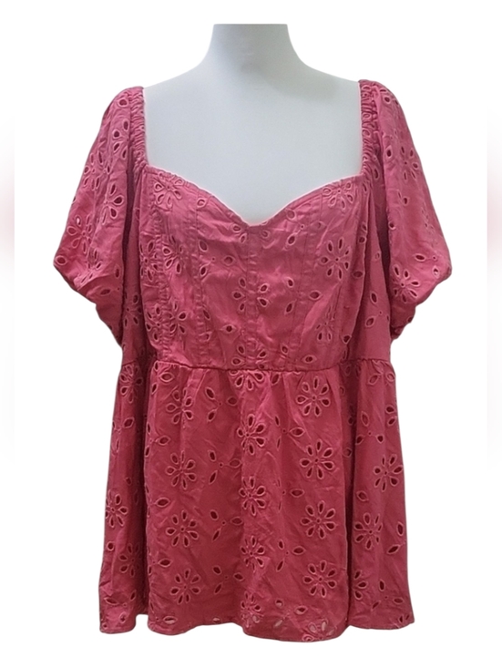 torrid Tops - Torrid Pink Babydoll Eyelet Challis Blouse Size 4 (4X) Flowy Peplum Boho Top